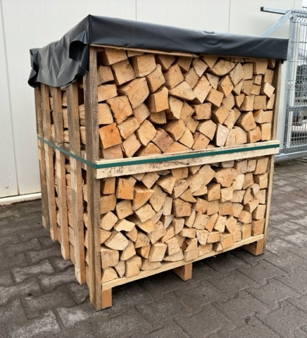 Brennholz Buche 33 cm, ofengetrocknet mit Einwegkiste (1 RM – 1,6 SRM)