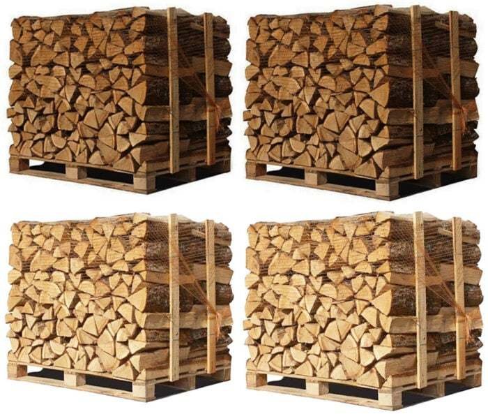 4x Paletten (2 Weißeiche + 2 Buche/Hainbuche) – Holzscheite 40 cm