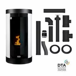 Set raumluftunabhängiger, kanalisierbarer Pelletofen Anna + Koaxial-Rohrset Anschluss hinten – 12 kW